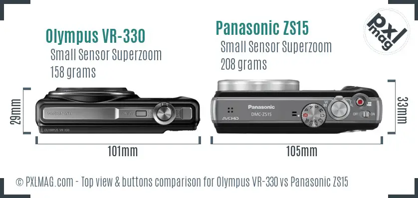 Olympus VR-330 vs Panasonic ZS15 top view buttons comparison