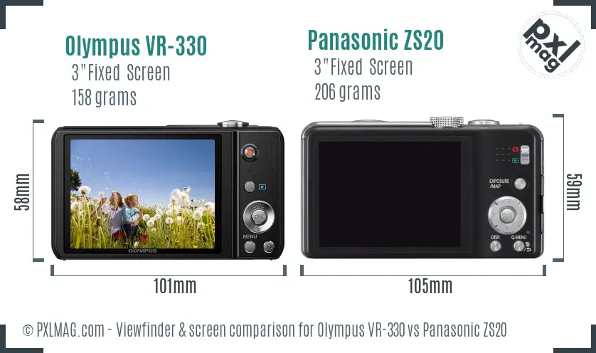 Olympus VR-330 vs Panasonic ZS20 Screen and Viewfinder comparison