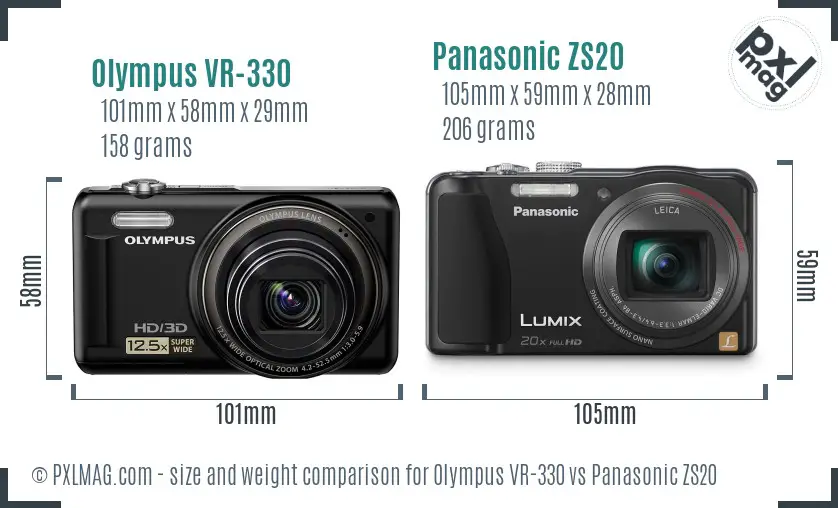 Olympus VR-330 vs Panasonic ZS20 size comparison