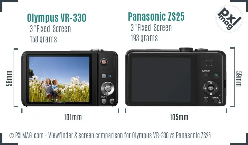 Olympus VR-330 vs Panasonic ZS25 Screen and Viewfinder comparison