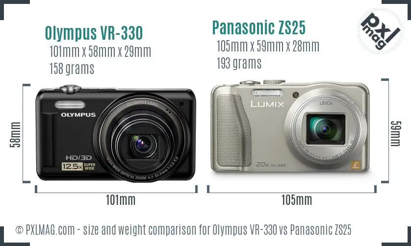 Olympus VR-330 vs Panasonic ZS25 size comparison
