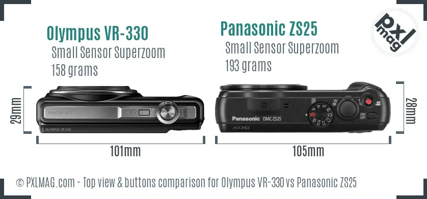 Olympus VR-330 vs Panasonic ZS25 top view buttons comparison