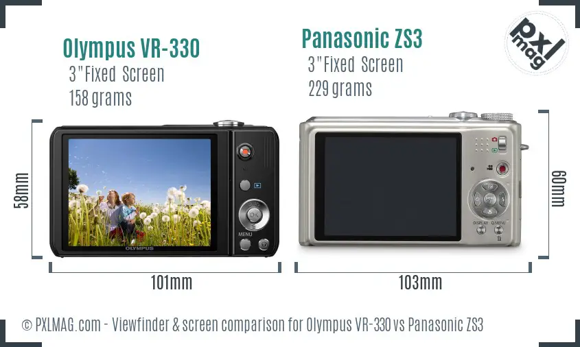 Olympus VR-330 vs Panasonic ZS3 Screen and Viewfinder comparison