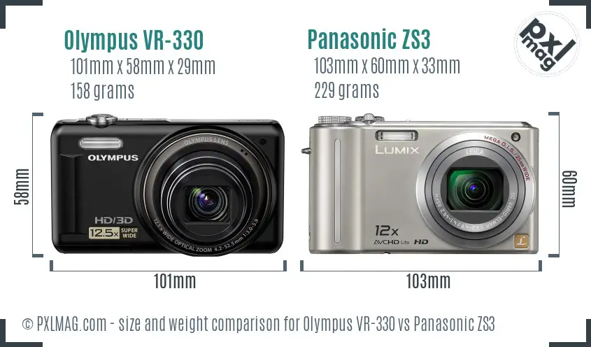 Olympus VR-330 vs Panasonic ZS3 size comparison