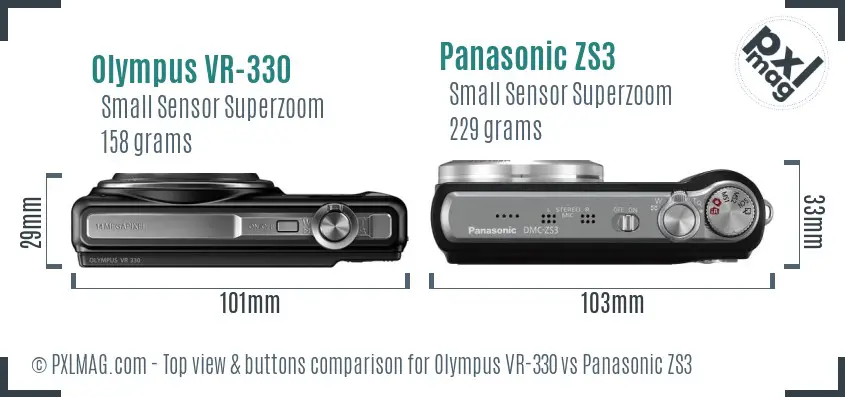 Olympus VR-330 vs Panasonic ZS3 top view buttons comparison