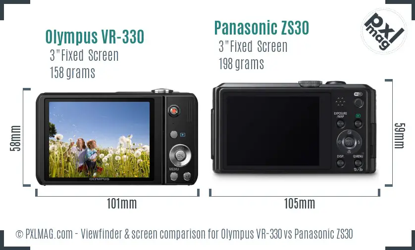 Olympus VR-330 vs Panasonic ZS30 Screen and Viewfinder comparison