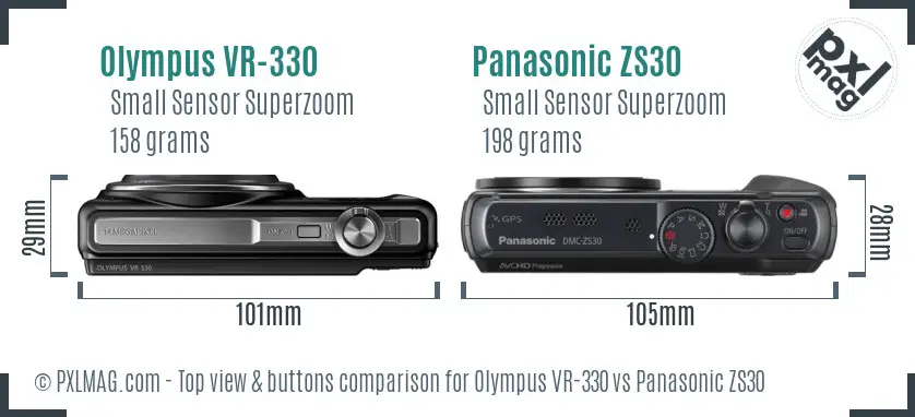 Olympus VR-330 vs Panasonic ZS30 top view buttons comparison