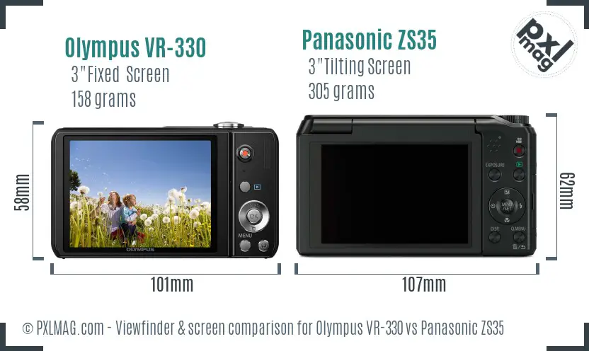 Olympus VR-330 vs Panasonic ZS35 Screen and Viewfinder comparison