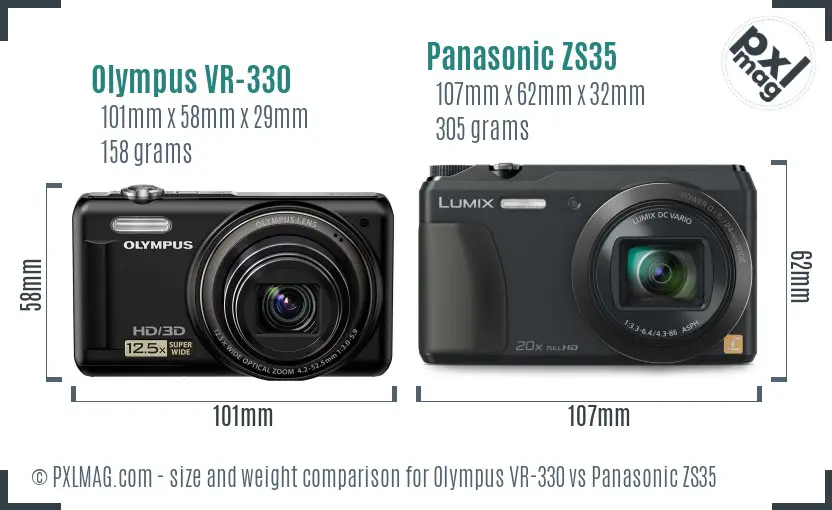 Olympus VR-330 vs Panasonic ZS35 size comparison