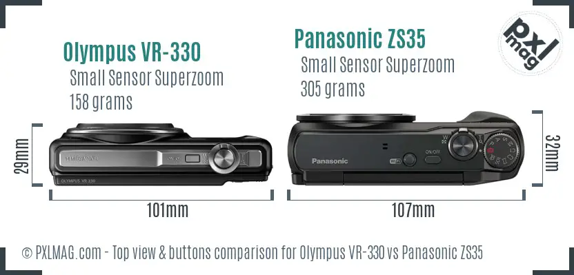 Olympus VR-330 vs Panasonic ZS35 top view buttons comparison