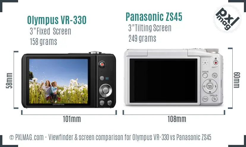 Olympus VR-330 vs Panasonic ZS45 Screen and Viewfinder comparison