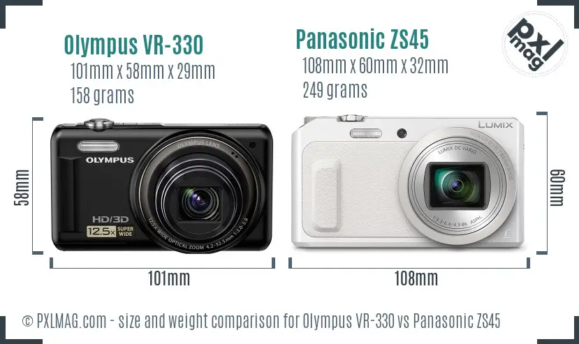 Olympus VR-330 vs Panasonic ZS45 size comparison