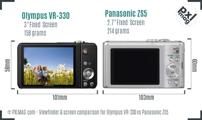 Olympus VR-330 vs Panasonic ZS5 Screen and Viewfinder comparison