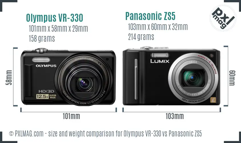 Olympus VR-330 vs Panasonic ZS5 size comparison