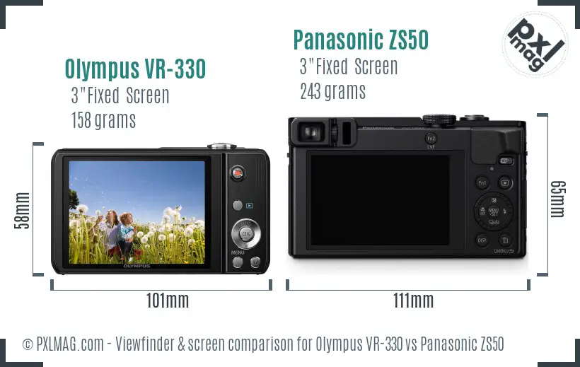 Olympus VR-330 vs Panasonic ZS50 Screen and Viewfinder comparison