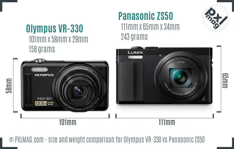 Olympus VR-330 vs Panasonic ZS50 size comparison