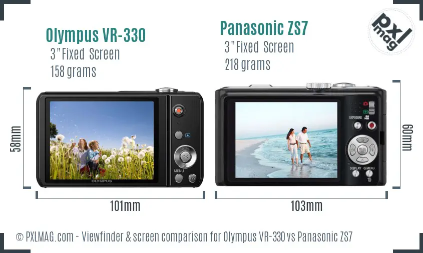 Olympus VR-330 vs Panasonic ZS7 Screen and Viewfinder comparison