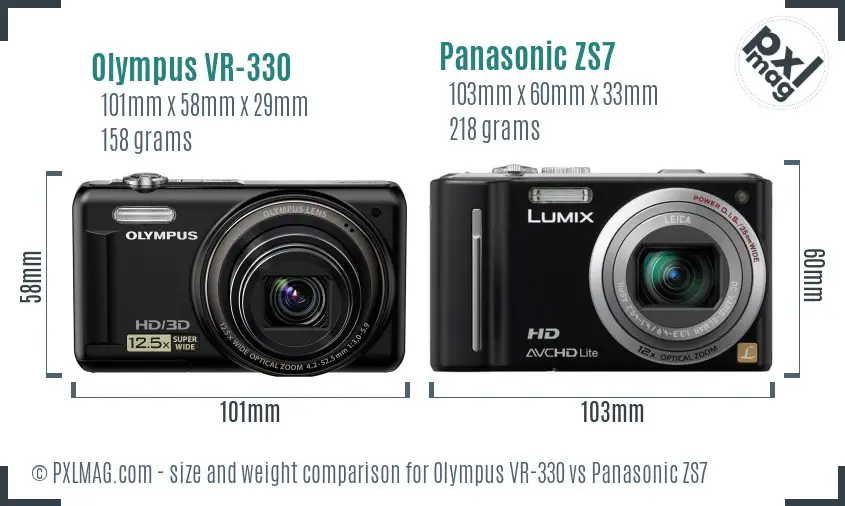 Olympus VR-330 vs Panasonic ZS7 size comparison