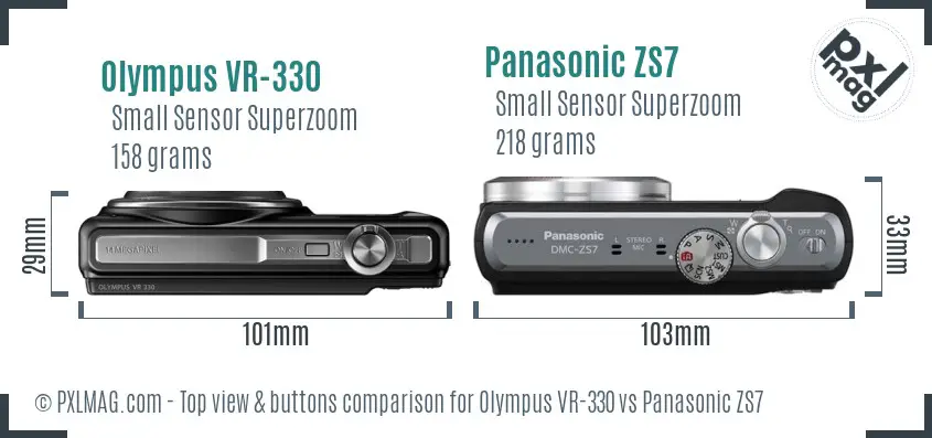 Olympus VR-330 vs Panasonic ZS7 top view buttons comparison
