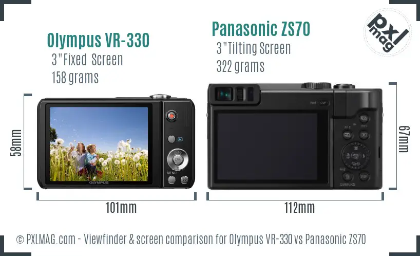 Olympus VR-330 vs Panasonic ZS70 Screen and Viewfinder comparison