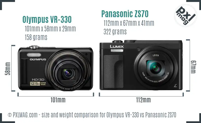Olympus VR-330 vs Panasonic ZS70 size comparison