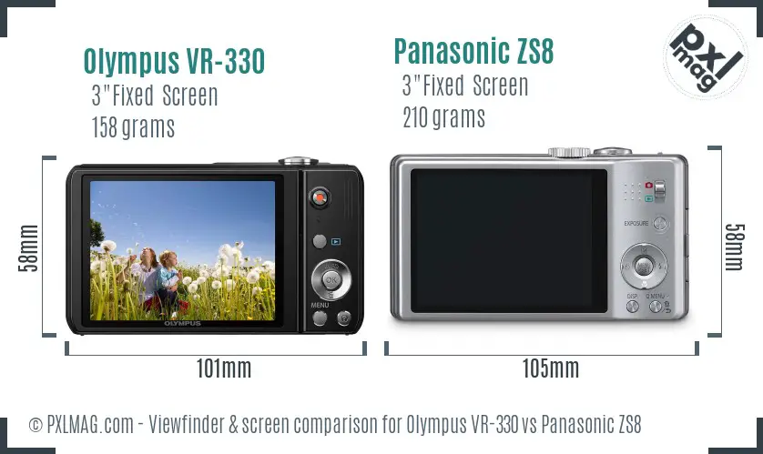 Olympus VR-330 vs Panasonic ZS8 Screen and Viewfinder comparison