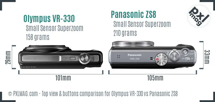 Olympus VR-330 vs Panasonic ZS8 top view buttons comparison