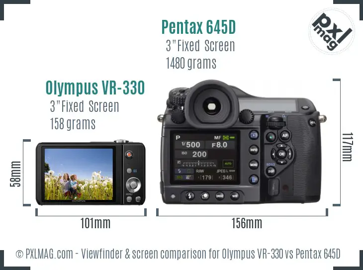 Olympus VR-330 vs Pentax 645D Screen and Viewfinder comparison