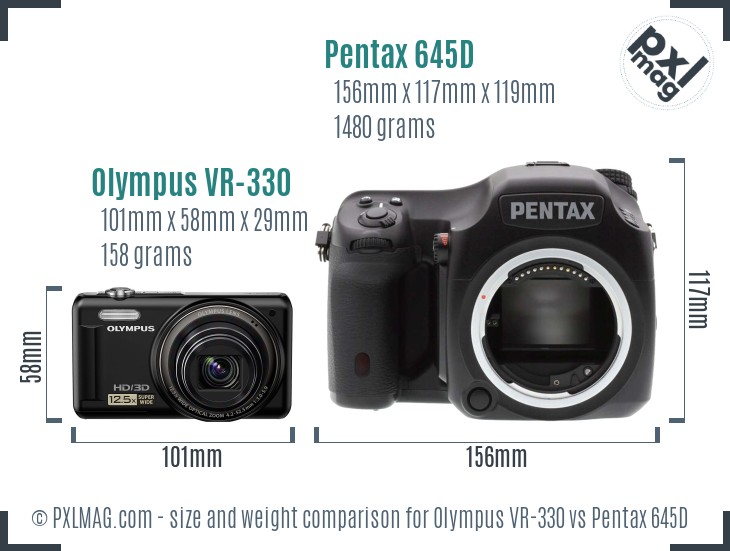 Olympus VR-330 vs Pentax 645D size comparison