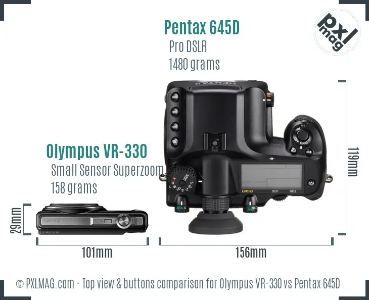 Olympus VR-330 vs Pentax 645D top view buttons comparison