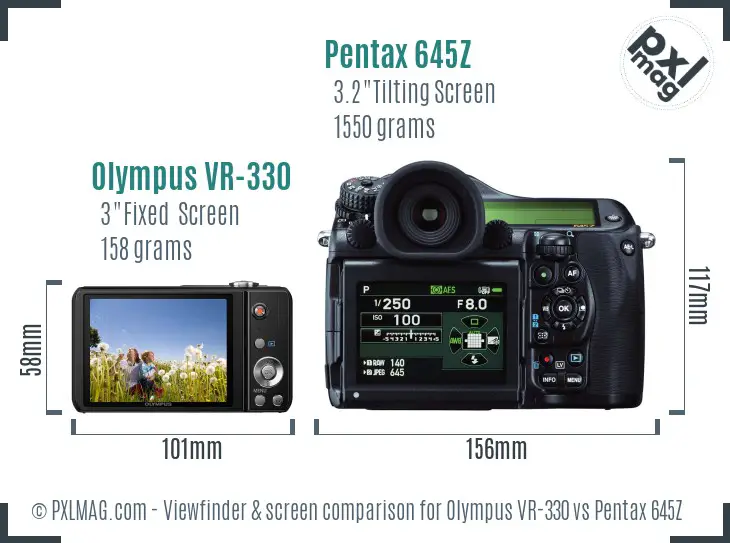 Olympus VR-330 vs Pentax 645Z Screen and Viewfinder comparison
