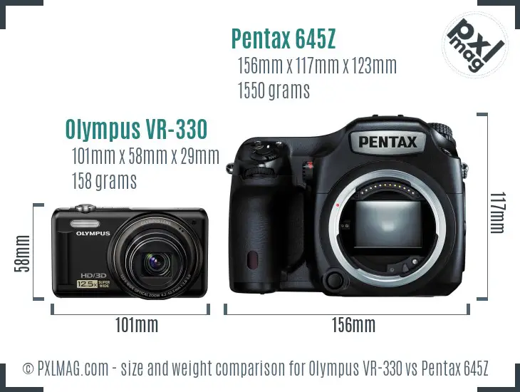 Olympus VR-330 vs Pentax 645Z size comparison