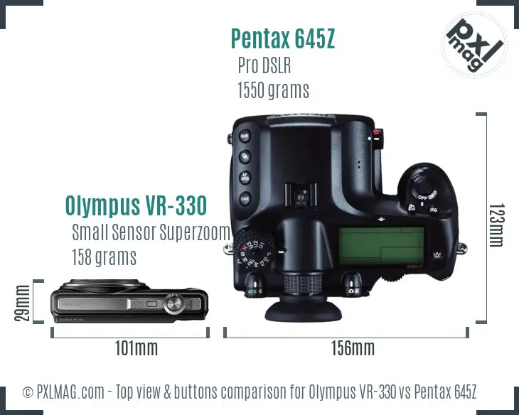 Olympus VR-330 vs Pentax 645Z top view buttons comparison