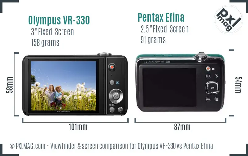 Olympus VR-330 vs Pentax Efina Screen and Viewfinder comparison