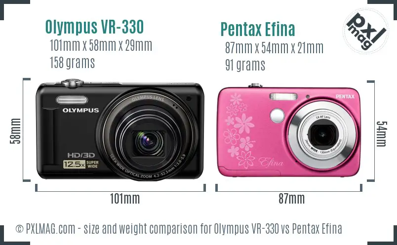 Olympus VR-330 vs Pentax Efina size comparison
