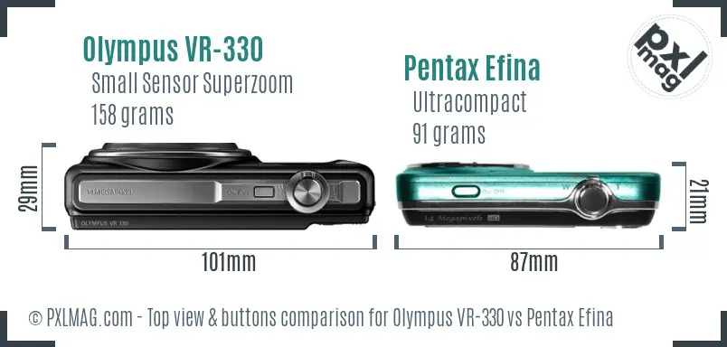 Olympus VR-330 vs Pentax Efina top view buttons comparison