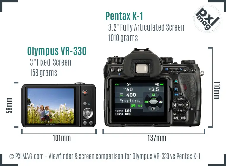Olympus VR-330 vs Pentax K-1 Screen and Viewfinder comparison