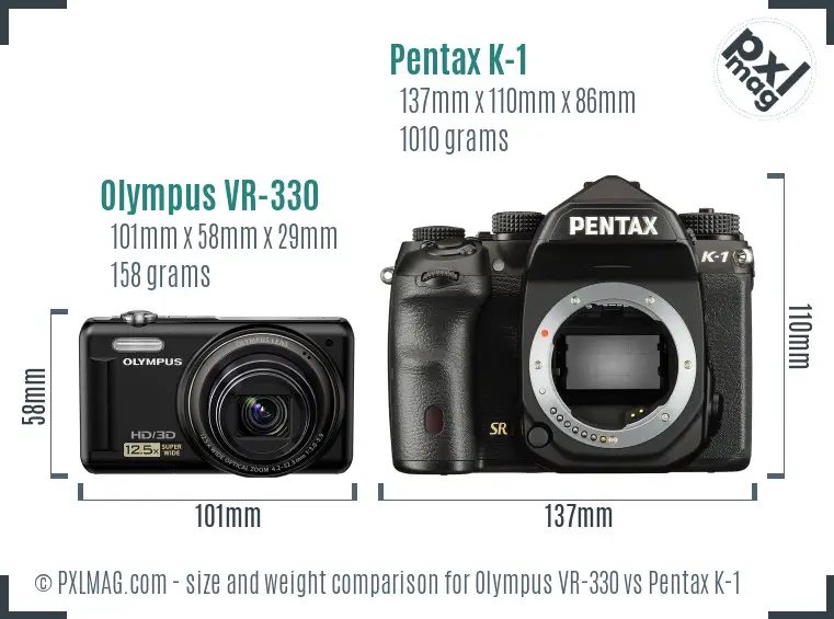 Olympus VR-330 vs Pentax K-1 size comparison