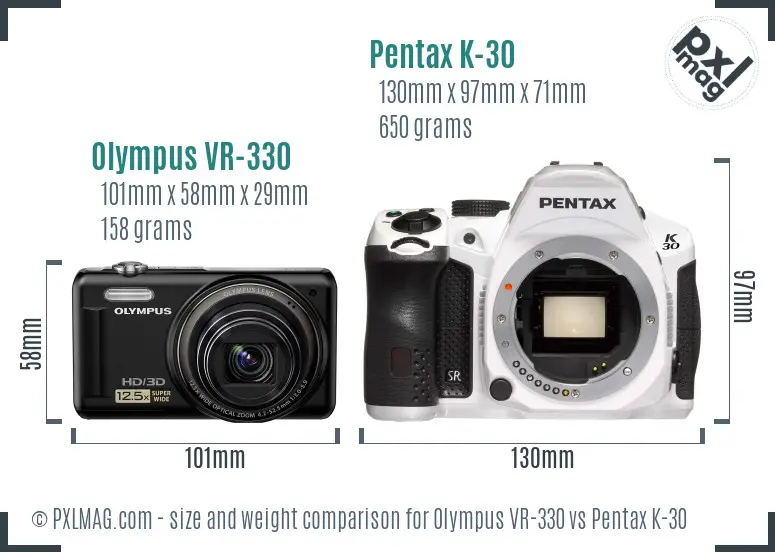 Olympus VR-330 vs Pentax K-30 size comparison