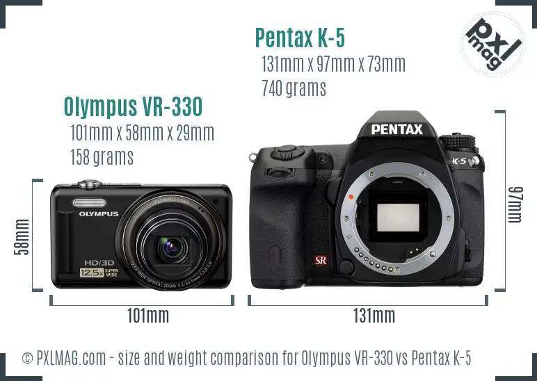 Olympus VR-330 vs Pentax K-5 size comparison