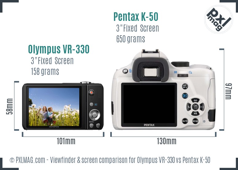 Olympus VR-330 vs Pentax K-50 Screen and Viewfinder comparison