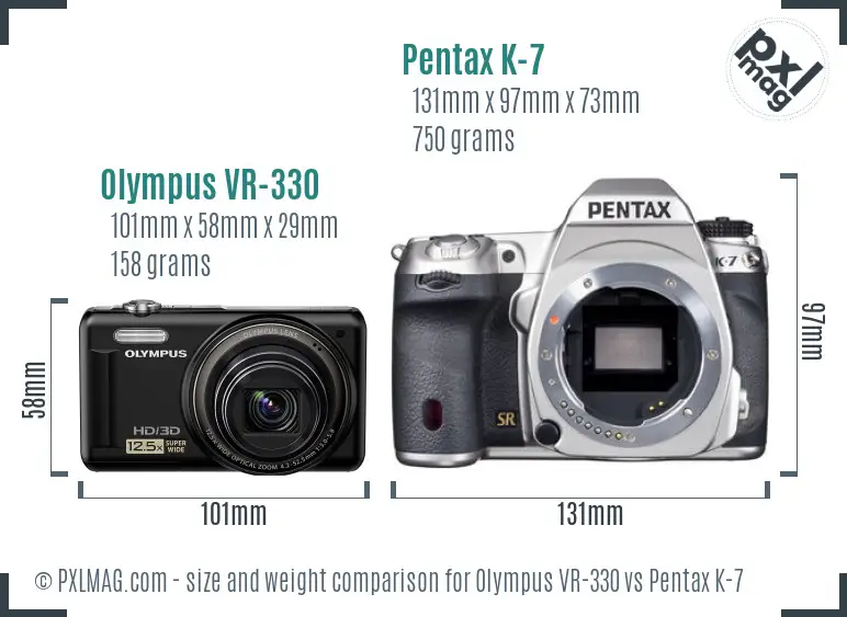 Olympus VR-330 vs Pentax K-7 size comparison