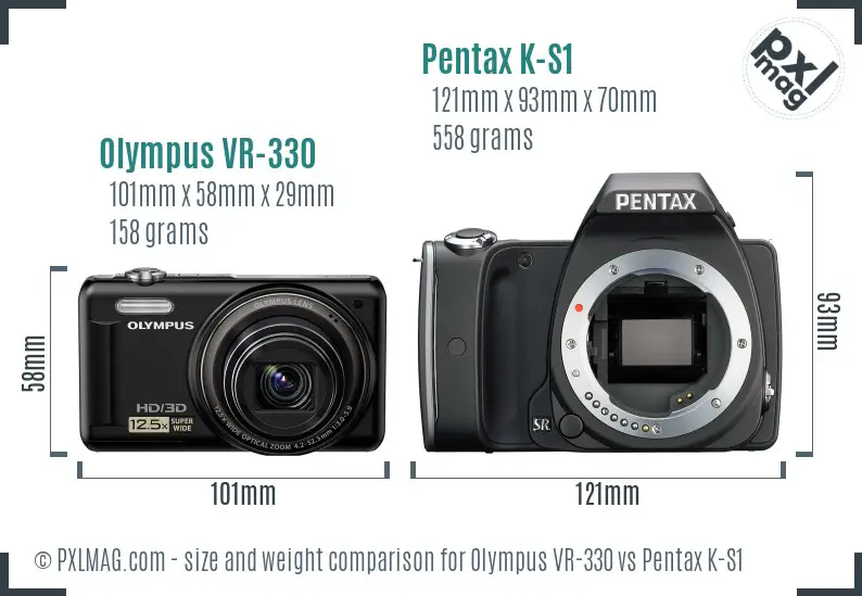 Olympus VR-330 vs Pentax K-S1 size comparison