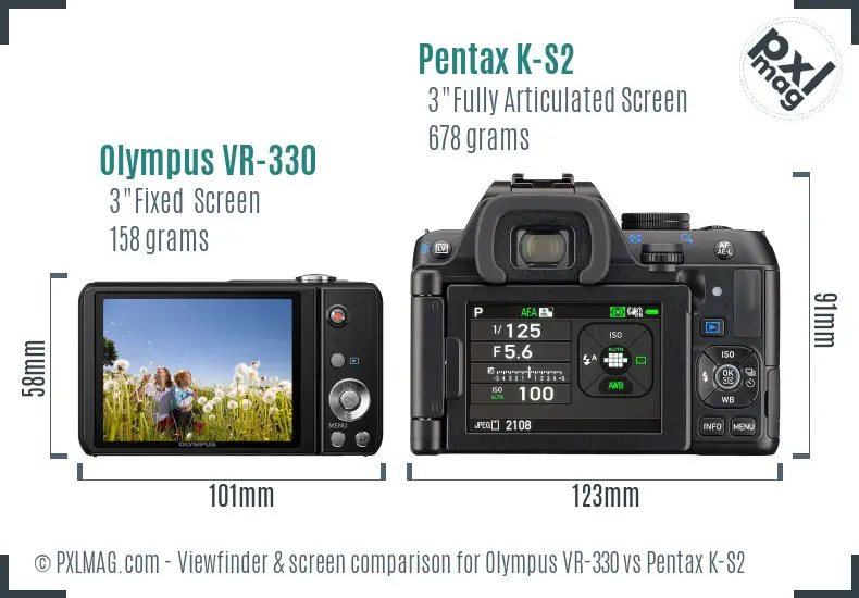 Olympus VR-330 vs Pentax K-S2 Screen and Viewfinder comparison Olympus VR-330 vs Pentax K-S2 Screen and Viewfinder comparison