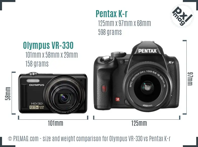 Olympus VR-330 vs Pentax K-r size comparison