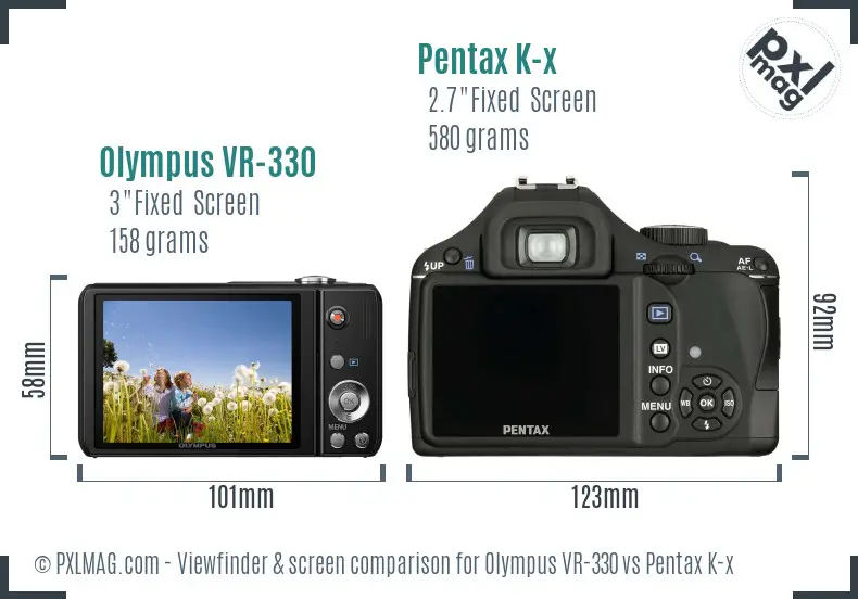 Olympus VR-330 vs Pentax K-x Screen and Viewfinder comparison