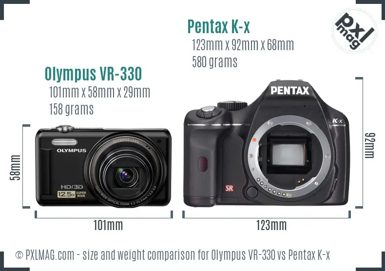 Olympus VR-330 vs Pentax K-x size comparison