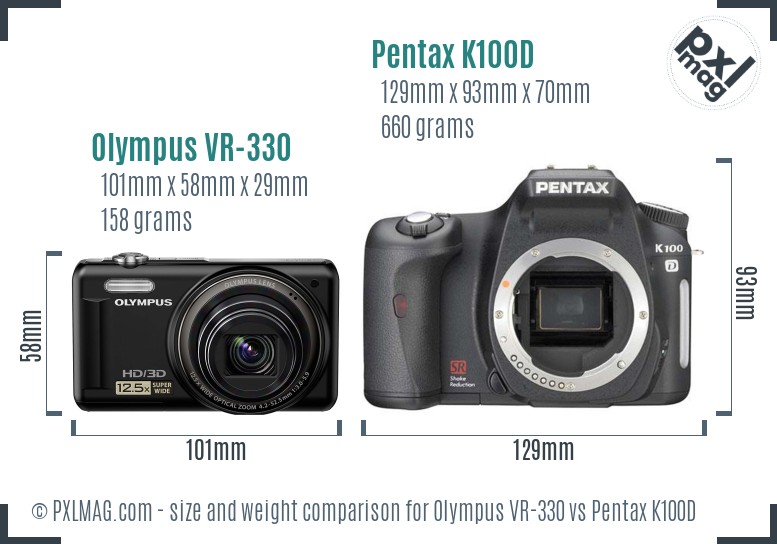 Olympus VR-330 vs Pentax K100D size comparison