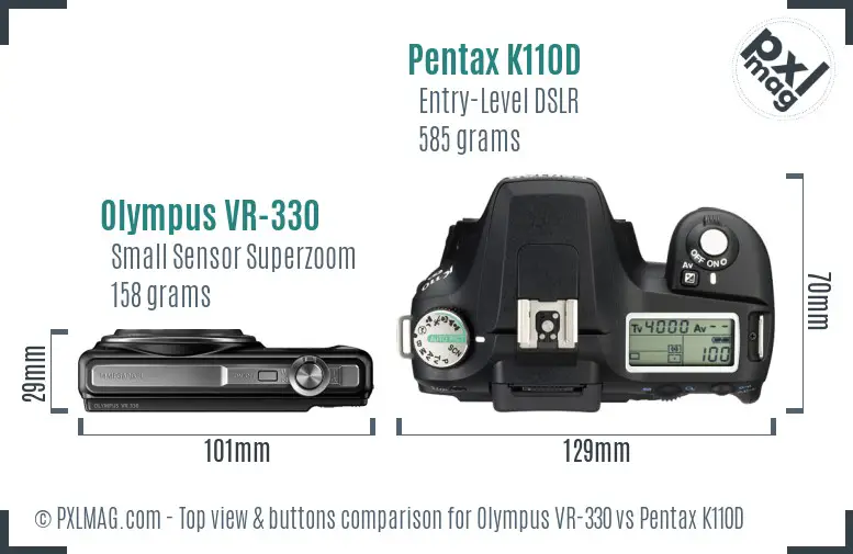 Olympus VR-330 vs Pentax K110D top view buttons comparison