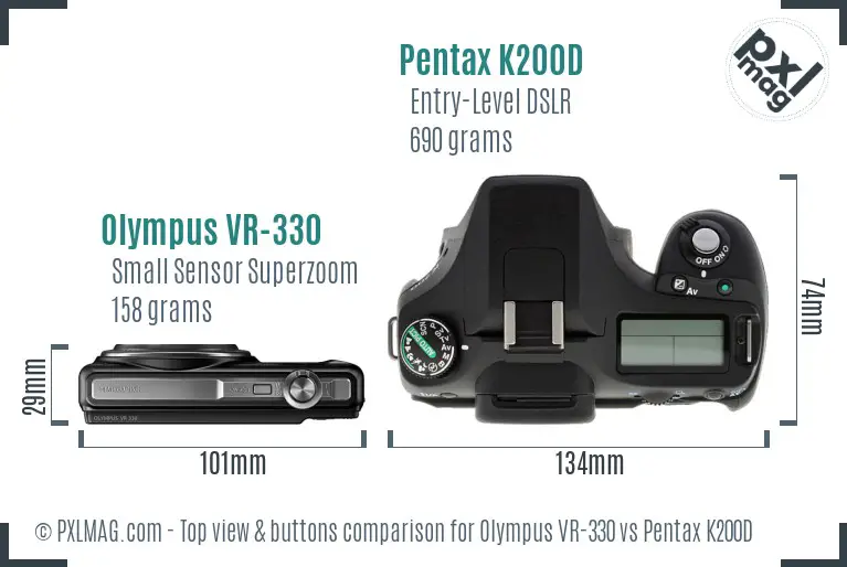 Olympus VR-330 vs Pentax K200D top view buttons comparison